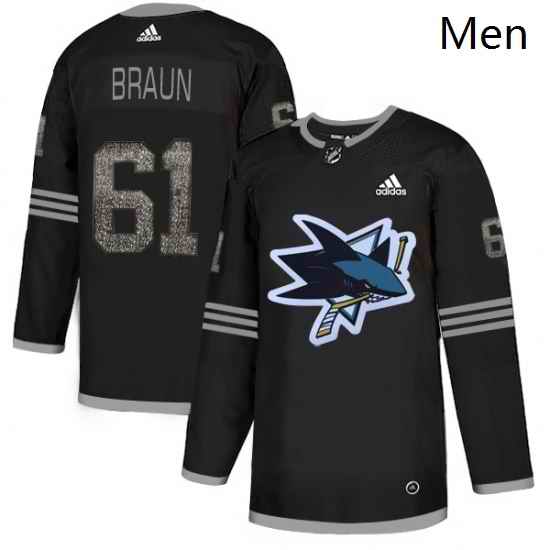 Mens Adidas San Jose Sharks 61 Justin Braun Black Authentic Classic Stitched NHL Jersey